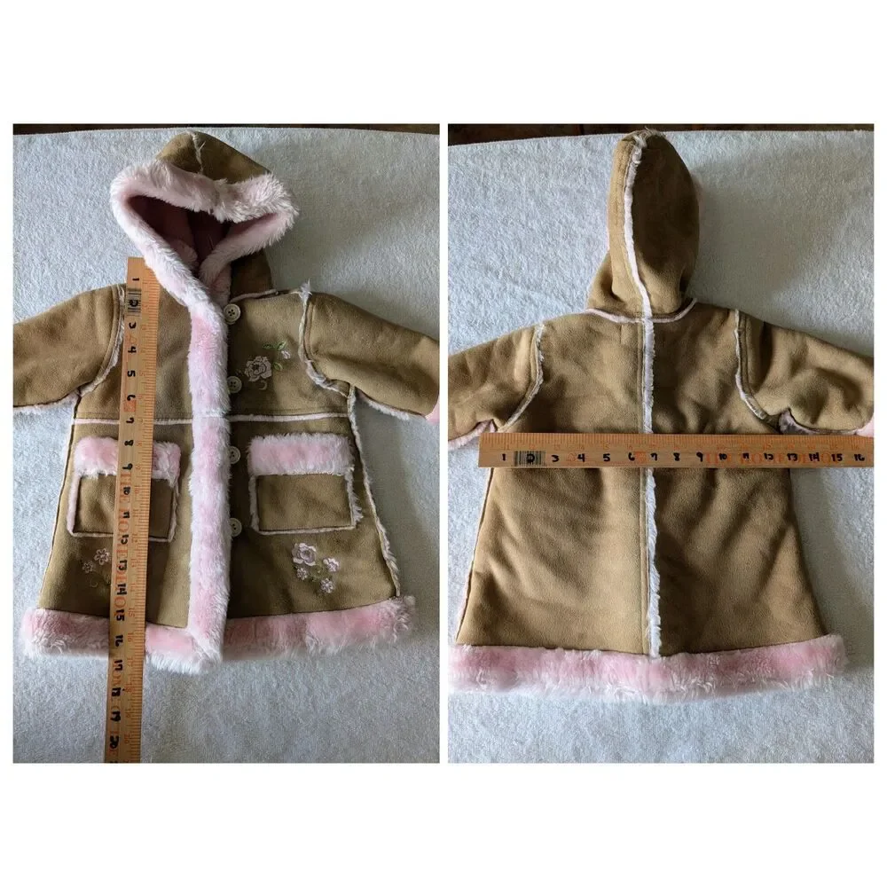 The Children's Place Baby Girl Faux Suede Sherpa Coat Pink Hooded 6-9M